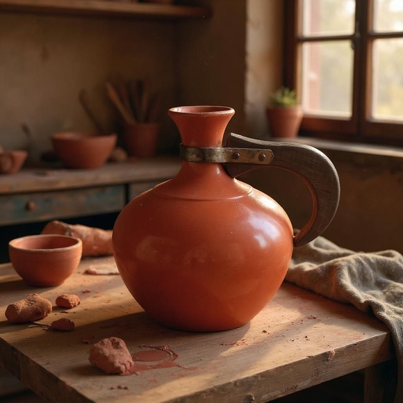 HTF Vintage 1930's Bauer Pottery Burnt Orange Pot Pitcher Mid… - Picture 10 of 10